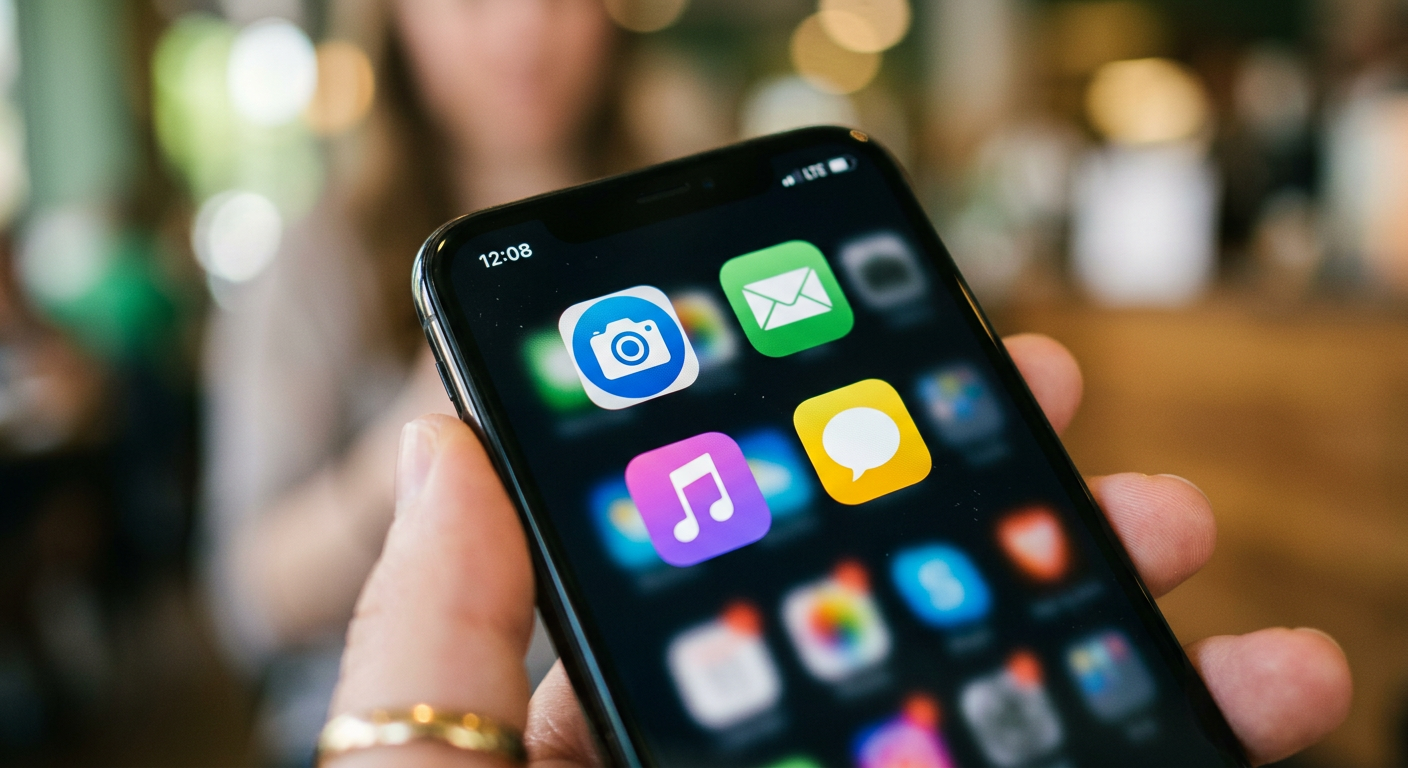 Colorful mobile app icons on a smartphone screen