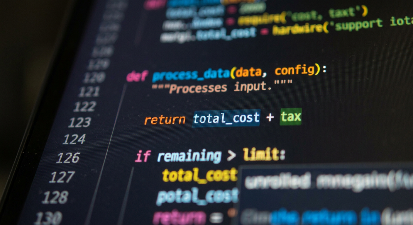 Close-up of colorful source code on a screen